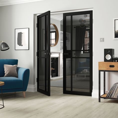 Discover our entire range of doors by visiting https://www.jbkind.com/ Door Partition, Industrial Doors, Black Interior Door, Internal Glass Doors, Internal Door, Glass Doors Interior, Indoor Doors, Tinted Glass, Urban Industrial