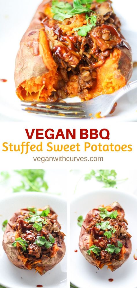 Potatoes Pancakes, Bbq Vegan, Potatoes Stuffed, Vegan Bbq Recipes, Vegan Barbecue, Homemade Barbecue, Jackfruit Recipes, Stuffed Sweet Potatoes, Vegan Lunch Recipes