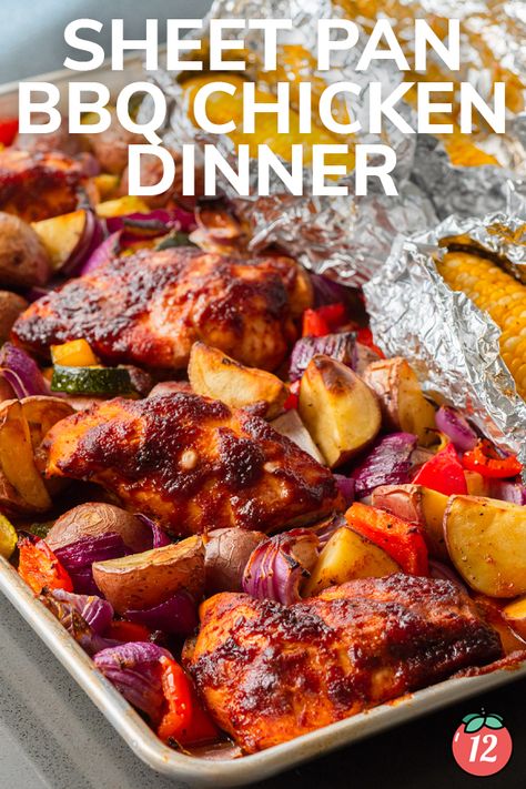 Sheet Pan Barbecue Chicken Dinner | 12 Tomatoes On Pan Meals Dinners, Spiced Chicken Sheet Pan Supper, One Dish Chicken Meals Sheet Pan, Bbq Sheet Pan Chicken, Sheet Pan Barbecue Chicken, Sheet Pan Barbecue Chicken Dinner, Keilbasa Recipes Dinner Sheet Pan, Chicken Leg Sheet Pan Dinner, Bbq Chicken Sheet Pan Dinner