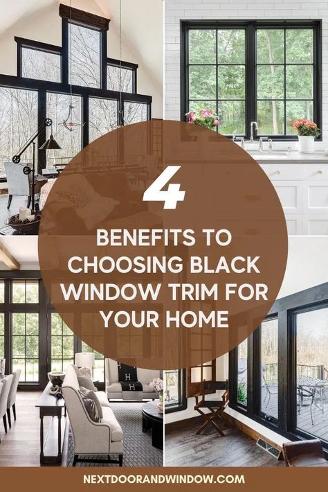 Window Trim And Baseboards, Trim Around Black Windows Interior, Black Window Trim Interior Log Cabin, Black Trimmed Interior Windows, Painted Black Window Trim, Windows With No Trim Interior, White Windows Trimmed In Black, White Walls With Black Windows, Interior Design With Black Windows