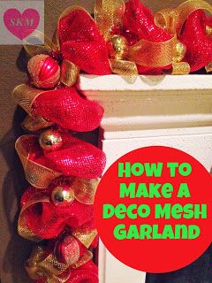 Ramble On: Deco Mesh Garland How To Mesh Garland, Deco Mesh Garland, Deco Mesh Crafts, Red And Gold Christmas, Diy Girlande, Deco Mesh Wreaths Diy, Mesh Wreath Diy, Deco Wreaths, Deco Mesh Ribbon