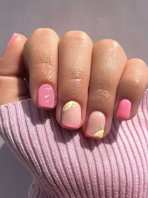 Lemon And Pink Nails, Pink And Lemon Nails, Pink Lemon Nails, Lemon Nails, Nails Set, Pink Lemon, Party Dance, Upgrade Your Look, Crystal Nails