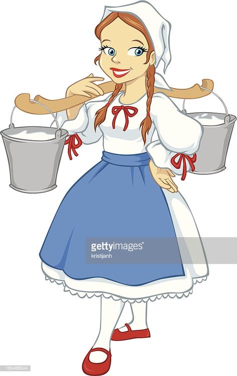 Vector Art : Milkmaid Milk Maid, Terra Cotta Pot Crafts Diy, Terra Cotta Pot Crafts, School Displays, Traditional Outfit, Vector Cartoon, Free Vector Art, Free Illustrations, Beauty And The Beast