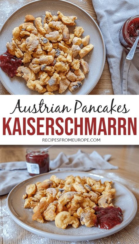 Looking for an authentic Kaiserschmarrn recipe? This sweet, delicious Austrian pancake is easy to make and a great dessert to impress your guests with! #austrianpancakes #kaiserschmarrn Austrian Pancakes Kaiserschmarrn, Authentic Australian Recipes, Austrian Pancakes, Kaiserschmarrn Recipe, Pancakes Ideas, Nerdy Recipes, Aussie Recipes, Pancake Ideas, Austrian Desserts