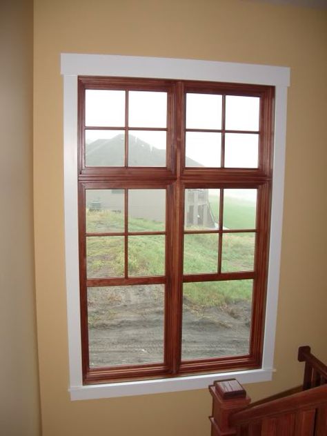 Wood window white trim Wood Windows White Trim, Wood Doors White Trim, White Window Trim, Natural Wood Trim, Oak Wood Trim, White Baseboards, Interior Window Trim, Oak Windows, Stained Trim