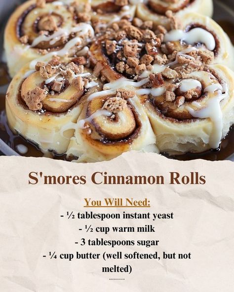 Grandma's Tasty Recipes Smores Cinnamon Rolls, Melted Chocolate, Old Fashioned Recipes, Warm Milk, Cinnamon Buns, Instant Yeast, Tasty Recipes, S Mores, Marshmallows