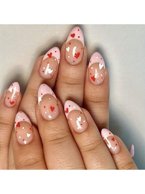 Multicolor  Collar  ABS   Embellished   Beauty Tools Valentines Short Nails, Short Valentines Nails, Nail Polish Art Designs, Pink Tip Nails, Vday Nails, Valentine Nail Art, February Nails, Romantic Nails, Nail Designs Valentines