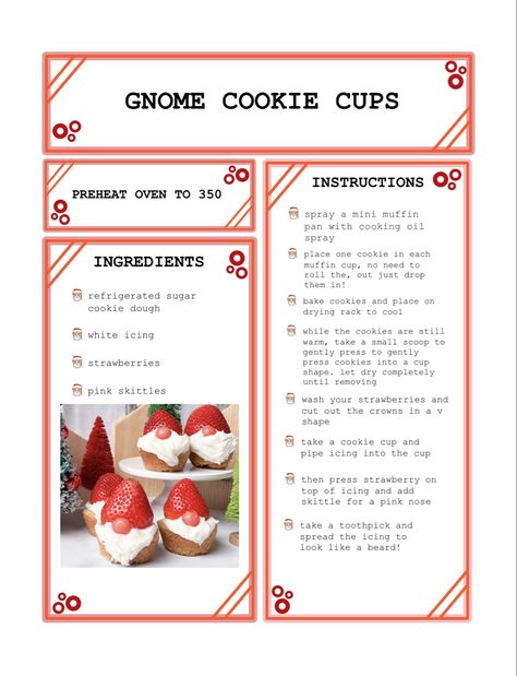 Where are all my gnome lovers at? How cute are these?!! These are so so yummy and lets nkt forget cute!!! Perfect for amy holiday gathering! Gnome Cookie, Strawberry Cookies, Mini Muffin Pan, Piping Icing, White Icing, Cookie Cups, Party Essentials, Muffin Cups, So Yummy