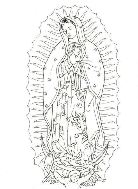 Virgen Mary Tattoo, Christus Tattoo, Virgin Mary Tattoo, Mexican Art Tattoos, Mary Tattoo, Coloring Page Free Printable, Kunst Tattoos, Chicano Style Tattoo, Tattoos Mandala