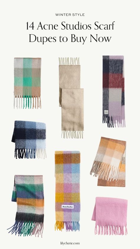 One major trend at the moment is the colorful checked scarf. If you're looking for an affordable alternative to the Acne Studios mohair scarf, check out these 14 dupes that won't break the bank. Acme Studio Scarf Outfit, Acne Scarf, Acne Studios Scarf, Wardrobe Color Guide, French Style Clothing, Chic Capsule Wardrobe, Wardrobe Checklist, Euro Chic, Minimalist Fashion Summer