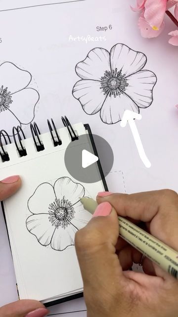 Flower Doodles | Mandala | Zen art✨ on Instagram: "Try this 👆🏻✨Save for later 👋  . Step by step doodle worksheet available 🌸  . Link in bio 🔗 or Comment ‘Flowers’ and I share the link in your DM 📥  . Recreate and tag @artsybeats with #createwithartsybeats to get featured ✨ . . #floralinspiration #drawingforbeginners #flowerdrawing #bujoinspo #drawingforfun #drawingflowers #sketchbookpage #peacefulart #artlessons #stepbystepart" Doodles Mandala, Studio Ghibli Music, Peace Art, Rose Drawing, Music Collection, Drawing For Beginners, Sketchbook Pages, Guided Drawing, Zen Art