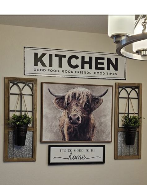 Hobby Lobby Room Decor Bedroom, Cow Kitchen Ideas, Hobby Lobby Room Decor, Server Decor, Highland Cow Kitchen, Stair Wall Ideas, Bath Tools, Room Decor Bedroom Ideas, Farmhouse Wall Decor Living Room