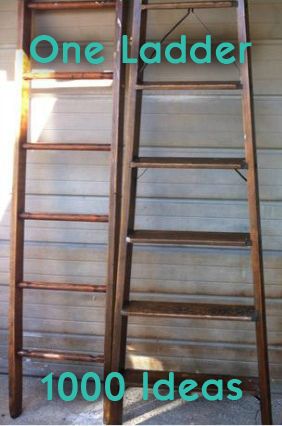 Ways To Use Old Wooden Ladders, Uses For Old Wooden Ladders, Ideas For Old Wooden Ladders, Repurpose Wooden Ladder, Ideas For Old Ladders, Decorating With Old Ladders, Wooden Ladders Ideas Decor Living Room, Repurposed Wooden Ladder, Ladders In Gardens