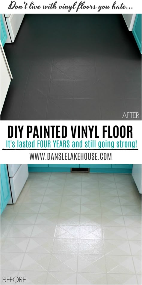 Vinyl Floor Painting Ideas, Painting Bathroom Vinyl Floor, Painted Vinyl Floors Before And After, Painting Over Vinyl Flooring, Painting Over Linoleum Floors, Painting Kitchen Floor Linoleum, Update Vinyl Floor, Painted Kitchen Floor Ideas, Paint Over Vinyl Flooring