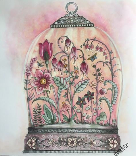 Myljoye on Instagram: “World of Flowers ♥️🌺 I really like this illustration but didn’t know how to color the glass. It’s done . . . . #johannabasfordcoloringbook…” World Of Flowers Finished Pages, Johanna Basford World Of Flowers Finished Pages, World Of Flowers Johanna Basford Finished, World Of Flowers Johanna Basford, Basford World Of Flowers, Johanna Basford World Of Flowers, Joanna Basford Coloring, World Of Flowers, Joanna Basford