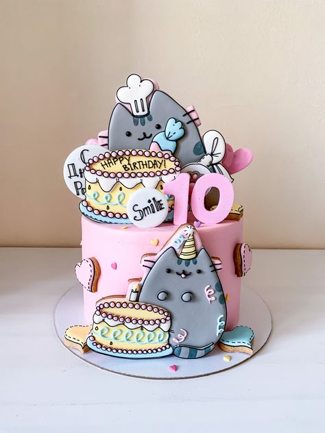 10 Birthday Cake Girl, Birthday Cake 9th Girl, 9th Birthday Cake For A Girl, Birthday Cake Cat Theme, Pusheen Birthday Cake, Birthday Cake 10th Girl, Cats Birthday Cake, Pusheen Cat Cake, Pusheen Birthday Party Ideas