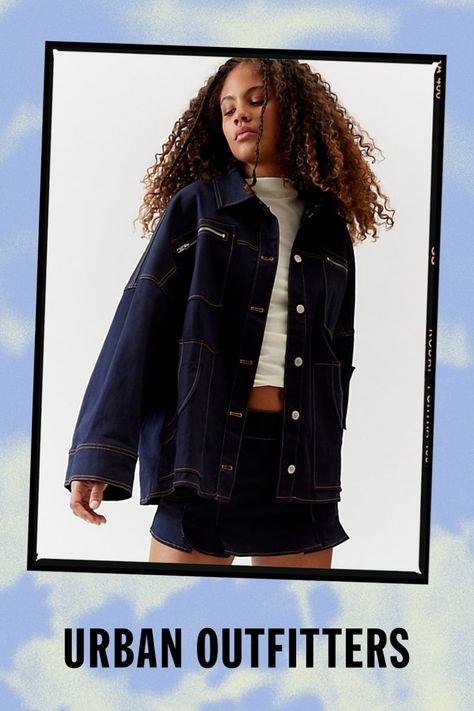 Oversized denim jacket from BY. DYLN. Cut in a relaxed fit with a pointed collar, a button placket at the front and patch pockets. Finished with topstitched detailing throughout. Features BY. DYLN denim jacket Oversized fit Button closure Front pockets Content + Care 97% Cotton, 3% spandex Dry clean Imported Size + Fit Model in Navy is 5’11" and wearing size Small Measurements taken from size Small Chest: 49" Length: 28" | BY.DYLN Avant Denim Jacket in Navy, Women's at Urban Outfitters Denim Jacket Oversized, Transitional Outfits, Vintage Ski Jacket, Navy Denim Jacket, Jackets Winter, Peacoats, Transition Outfits, Oversized Denim Jacket, Women's Jackets