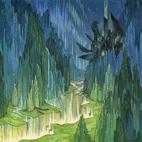 Bright Colors Art, Crows Nest, Worlds Collide, Have Inspiration, Fantasy Art Landscapes, Environment Concept Art, Art Block, Crows, Painting Illustration