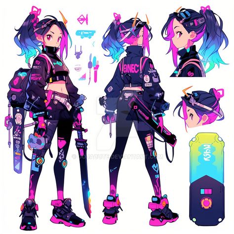 Cyberpunk Oc Outfit, Cybergoth Character Design, Cyberpunk Media Character, Cyberpunk Oc Design, Cyberpunk Oc Art Female, Cyberpunk Jacket Concept Art, Anime Cyberpunk Outfit, Neon Punk Outfits, Vtuber Cyberpunk