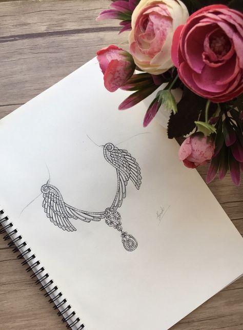 Perspective Jewelry Drawing, Jewelry Designing Drawing, How To Design Jewelry Sketch, Jewelry Design Sketch Drawings, Manual Jewellery Design Sketch, Jewerly Designs Sketches, Jewelry Design Necklace Sketches, Necklace Illustration Drawing, Jewelry Design Drawing Necklaces