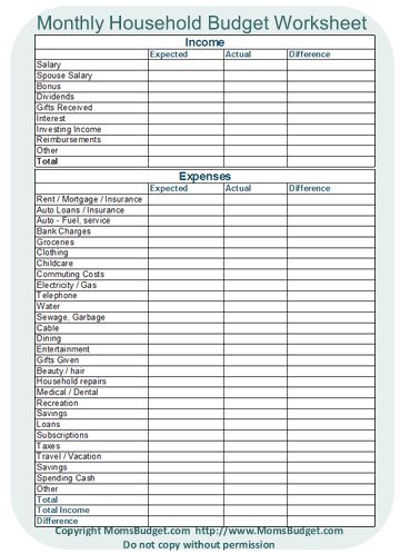 Monthly Household Budget Worksheet Printable - Free Worksheet @Angie Hawkins Monthly Household Budget, Household Budget Worksheet, Budgeting Worksheets Free, Household Budget Template, Monthly Budget Worksheet, Budget Worksheet, Monthly Budget Printable, Bill Organization, Budget Sheets