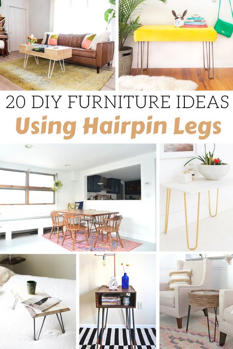 DIY Furniture Ideas Using Hairpin Legs Diy Night Stand, Hairpin Legs Diy, Diy Console Table, Stool Table, Diy Ottoman, Diy Furniture Ideas, Diy Side Table, Pin Legs, Thrifty Thursday