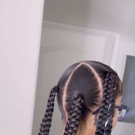 4 Double Braided Ponytail, Double Braided Ponytail Black Hair, Double Knotless Braids, Double Dutch Knotless Braids, Dutch Braids Black Women, Dutch Braids Natural Hair, Long Hairstyles Summer, Double Braided Ponytail, Dutch Braids Hairstyles