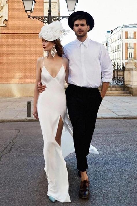 Nyc Library, Minimal Bride, Couples Photoshoot Outfits, Rustic Groom, Flora Bridal, Slip Wedding Dress, Casual Grooms, Wedding Dress Low Back, 2020 Wedding Dresses