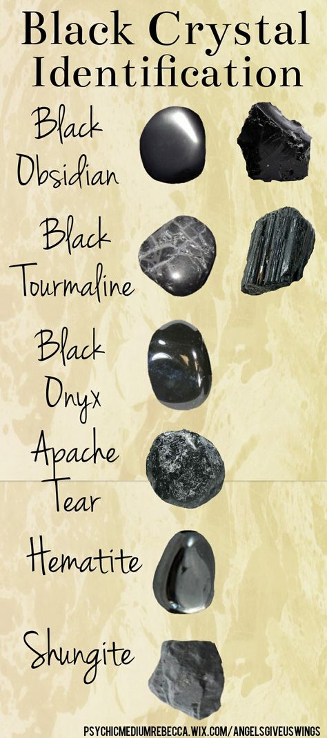 Chart for identifying black crystals Rings Simple Everyday, Types Of Rocks, Crystal Identification, Crystal Therapy, Crystal Healing Stones, Crystal Magic, Les Chakras, Crystal Meanings, Mineral Stone