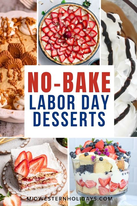 Celebrate the last hurrah of summer with the best Labor Day dessert recipes you can make without turning on the oven. You'll find easy no bake recipes for summer fruit pies, icebox cakes, creamy cheesecakes, s'mores-inspired treats, patriotic red, white, and blue desserts, and more easy Labor Day no-bake desserts. Labor Day Desert, Labor Day Cookout Desserts, Labor Day Weekend Desserts, Labor Day Desserts For A Crowd, Easy Labor Day Desserts, Labor Day Treats, Labor Day Food Ideas Dessert, End Of Summer Desserts, Labor Day Dessert Ideas