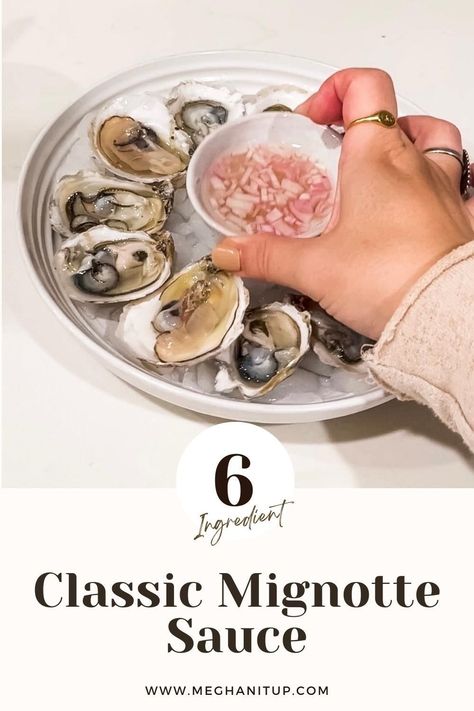 This mignonette recipe takes your oysters recipe to the next level. It’s the classic accompaniment with shallots, vinegar, & white pepper. Make it in less than 5 minutes and enjoy! Minionette For Oysters, Oyster Minionette Sauce Recipes, Mignonette Sauce Oysters, Mignonette Recipe, Mignonette Sauce, Spring Appetizers, Seafood Risotto, Seasoned Rice Vinegar, Easter Appetizers