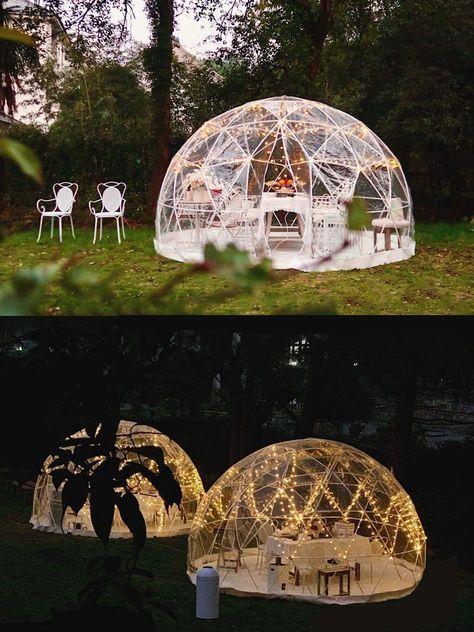 here's another domo idea. This will rock in any patio, for day or night Igloo House, Garden Igloo, Lean To Greenhouse, Bubble House, Bubble Tent, Screen House, Backyard Camping, Patio Canopy, Dome House