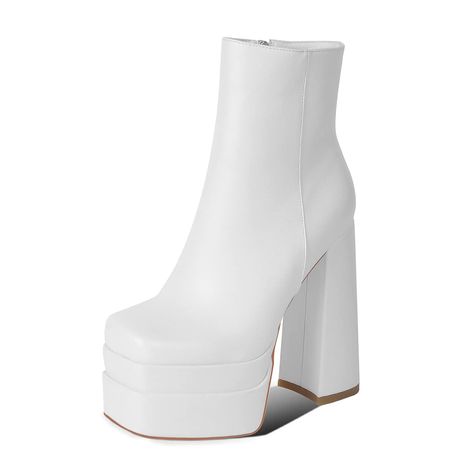 PRICES MAY VARY. 🙋‍♀️🙋‍♀️🙋‍♀️ If there is any problem with our products, please don't hesitate to contact us. We provide a full refund and we are devoted to improving customer satisfaction. 👢 SIZE 👢 The heel height of white platform boots is 14 cm/5.51". If you have any size problems, please contact us to know about this. 👢 MATERIAL 👢 This kind of chunky platform boots is made of matte artificial leather, and the lining is made of Jersey, which is breathable, soft and suitable for all sea Platform White Boots, White Boots For Women, Platform Chunky Boots, Chic Outfits Edgy, White Heel Boots, White Platform Boots, Womens White Boots, White Platform Heels, Chunky Platform Boots