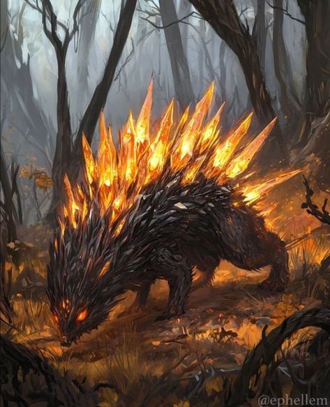 Dangerous Fantasy Creatures, Lava Creature Concept, Fantasy Jungle Creatures, Fantasy Creature Aesthetic, Fantasy Creature Ideas, Fantasy Mount Concept Art, Porcupine Character Design, Dungeons And Dragons Creatures, Apocalypse Creatures