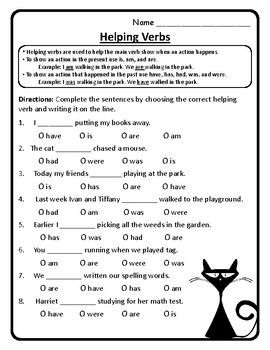 This language arts practice with choosing the correct helping verbs in both past and present-tense and writing it on the line. Directions and examples are given at the top of the page. Answer key is included. Helping Verbs Worksheet 2nd Grade, Linking Verbs Worksheet, Helping Verbs Worksheet, Worksheets 2nd Grade, 2nd Grade Grammar, Verb Words, Verbs Worksheet, Linking Verbs, Main Verbs