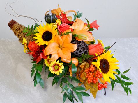 Cornucopia Fall Flower Arrangements Cornucopia, Thanksgiving Flower Arrangements, Cornucopia Centerpiece, Thanksgiving Floral Arrangements, Thanksgiving Cornucopia, Thanksgiving Flowers, Thanksgiving Floral, Traditional Thanksgiving, Fall Flower Arrangements