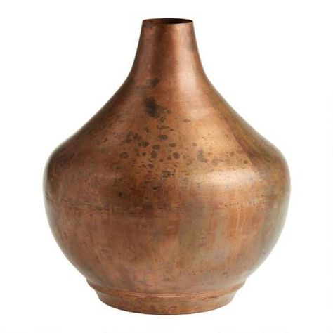 Copper Vintage Patina Metal Jug Vase | World Market Copper Decor Accents, Seasonal Branches, Patina Metal, Copper Vase, Vase Collection, Copper Planters, Copper Decor, Table Decor Living Room, Outdoor Pouf