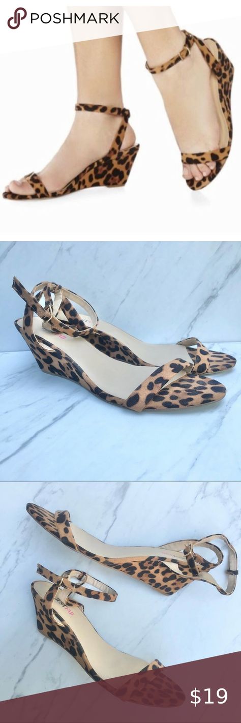 Just Fab Leopard Print Ankle Wrap Wedge Heel White Wedge Sneakers, Coral Wedges, Yellow Wedges, Brown Wedge Heels, Hot Pink Sports Bra, Red Wedges, Pink Wedges, Cheetah Animal, Just Fab Shoes