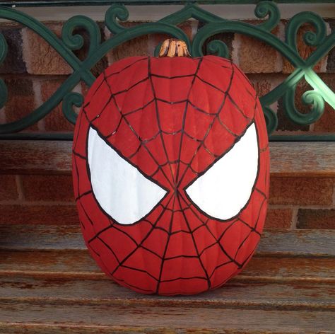 My Spider-Man painted pumpkin. Spiderman pumpkin. Halloween                                                                                                                                                                                 More Boy Pumpkin Decorating Ideas, Boys Pumpkin Painting Ideas, Pumpkin Painting Ideas Boys, Pumpkin Painting Ideas Spiderman, Boy Pumpkin Painting Ideas, Wednesday Pumpkin Painting, Spider Man Pumpkin Painting, Spiderman Pumpkin Painting, Pumpkin Spiderman