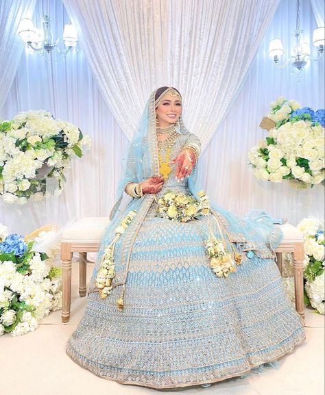 Blue Indian Wedding Dress, Pastel Wedding Dresses, Desi Wedding Dresses, Nikkah Dress, Asian Bridal Dresses, Asian Wedding Dress, Pakistani Wedding Outfits, Fancy Wedding Dresses, Bridal Dress Fashion