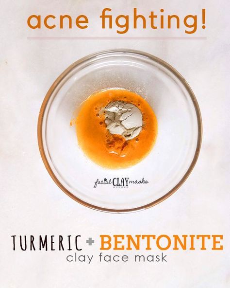 Nobody hates acne and breakout more than I do.  Turmeric and Bentonite Clay are both amazing acne fighting ingredients so they make a great face mask together. Follow these tips to ensure that you don't stain your face with turmeric  #turmeric #bentonite #clay #acne #blemish #pimple #pimples #breakout #face #facemask #skincare #facial #diy #recipe #claymask #benefits #darkspots #flawless #antiaging Oatmeal Facial Mask, Acne Face Mask Recipe, Bentonite Clay Face Mask, Bentonite Clay Mask, Cucumber Face Mask, Face Mapping Acne, Turmeric Mask, Homemade Facial Mask, Honey Face Mask