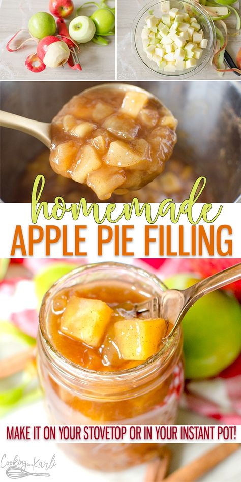 Apple Pie Filling is the homemade version of canned apple pie filling. You won't believe how easy it is to make Homemade Apple Pie filling from this recipe. Make it on the stove top or in your Instant Pot, either way the soft apples covered in the thick brown sugar and cinnamon filling will knock your socks off! |Cooking with Karli| #homemade #applepie #applepiefilling #filling #instantpot #instantpotrecipe #dessert #fall #autumn Canned Apple Pie, Apple Pie Filling Recipe, Apple Pie Filling Recipes, Homemade Apple Pie Filling, Canned Apple Pie Filling, Homemade Apple Pie, Pie Filling Recipes, Easy Apple Pie, Crock Pot Desserts