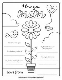 I Love You Mom Coloring Page for Kids Mothers Day Crafts Preschool, Mom Coloring Pages, Mothers Day Coloring Pages, Diy Mother's Day Crafts, Mother's Day Printables, Mother's Day Projects, Mother's Day Activities, Mom Printable, Folding Origami