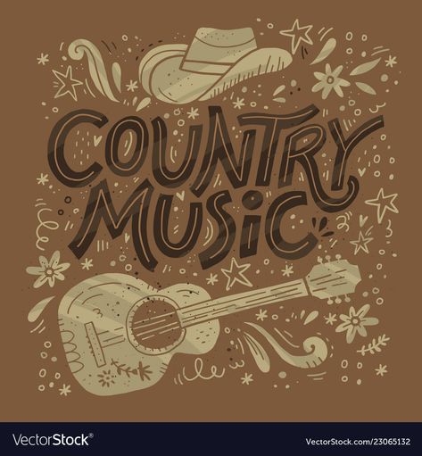 Country Music Art, Music Themed Bedroom, Cowboy Invitations Birthday, Cowboy Invitations, Music Clipart, Guitar Illustration, Guitar Drawing, Retro Cowboy, 50th Birthday Party Invitations