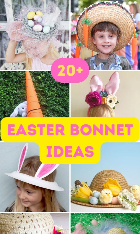 Toddler Easter Hat Ideas, Easy Easter Hat Parade Ideas, Easter Bonnet Ideas For Toddlers, Toddler Easter Bonnet, How To Make Easter Bonnets Hats, Toddler Easter Bonnet Ideas, Simple Easter Bonnet Ideas, Crazy Easter Hats, Spring Bonnet Hat Ideas