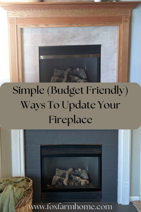 Update Chimney Fireplace Makeovers, Fireplace Facelift Tile, Fireplace Revamp Ideas, Revamp Fireplace Surround, Update My Fireplace, Update Wood Fireplace, Updating 90s Fireplace, Midcentury Modern Living Room With Fireplace, Updating A Fireplace Before And After