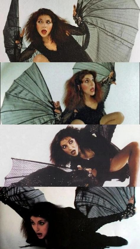 Kate Bush in a bat costume Kate Bush Bat Costume, Kate Bush Halloween Costume, 1920s Bat Costume, Kate Bush Costume, Bat Costume Aesthetic, Cat Costume Diy Women's, Kate Bush Bat, Vintage Bat Costume, Bat Costume Women's