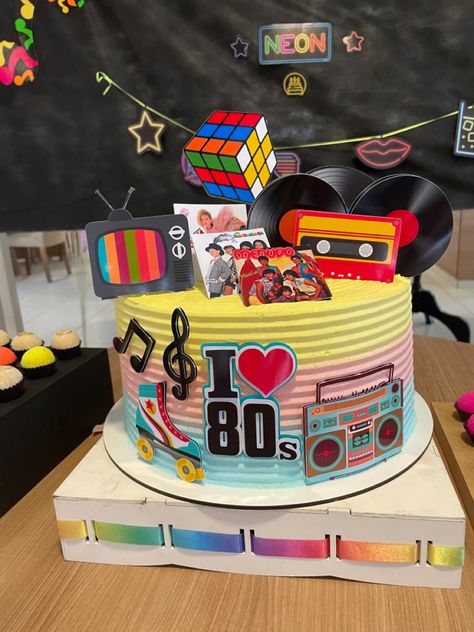 80s Theme Cake Ideas, 1980s Cake 80s Theme, Retro Cake 80's, 80’s Cake, 90s Cake Ideas, 80s Theme Cake, 1980s Cake, 80s Cake, 80 Birthday Cake