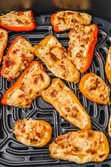 Air Fryer Stuffed Mini Peppers - cravingsmallbites.com Air Fryer Cream Cheese, Mini Peppers Recipes, Cream Cheese Stuffed Peppers, Sweet Pepper Recipes, Mini Peppers, Cheese Cheddar, Mini Sweet Peppers, Bell Pepper Recipes, Cheese Stuffed Peppers