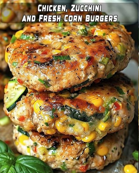 Chicken, Zucchini, and Fresh Corn Burgers with Tomato Cucumber Relish - Quick Recipes Corn Burger, Ground Chicken Burgers, Zucchini Burger, Chicken Burgers Recipe, Ground Chicken Recipes, Chicken Zucchini, Fresh Corn, Ground Chicken, Zucchini Recipes